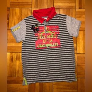 Deux par Deux Gray and Red Polo Shirt with Sporty Stripes